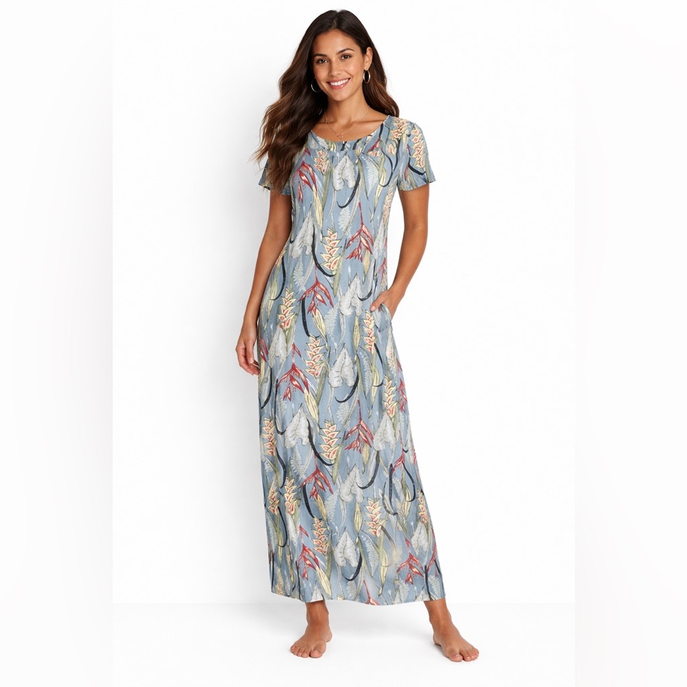 Vintage Hawaiian Maxi Dress XS Tropical Floral Earth Tones Vacation Stunning